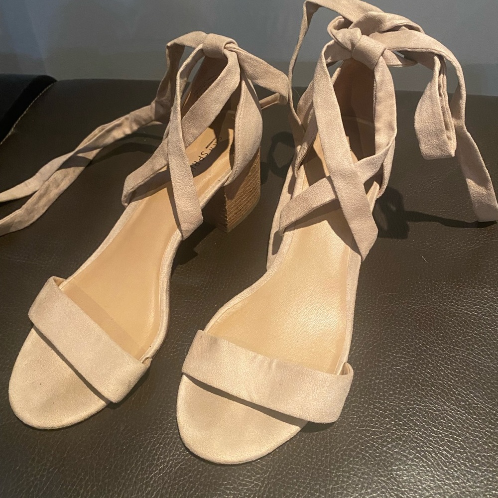 pale pink nude tie up heeled sandals